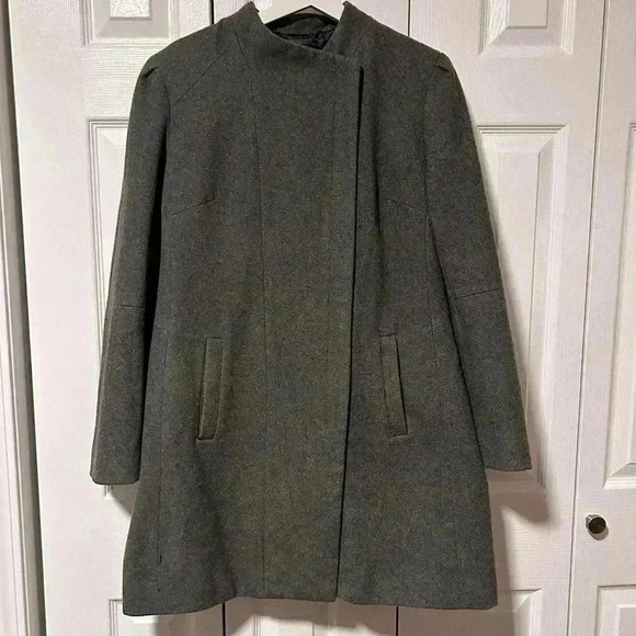 Mossimo Charcoal Grey Wool Blend Coat | Asymmetrical Zip | Size L - Picture 1 of 10